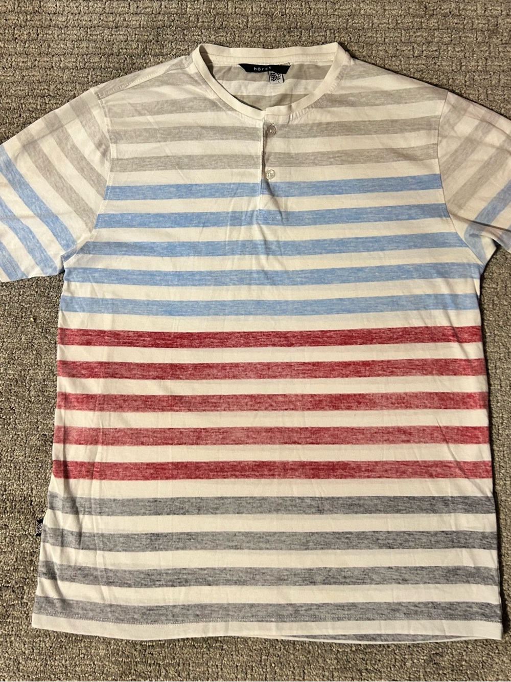 Hörst Men’s Multi-Color Striped Short Sleeve Henley Shirt - Size L